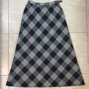 Black and gray plaid wool maxi skirt